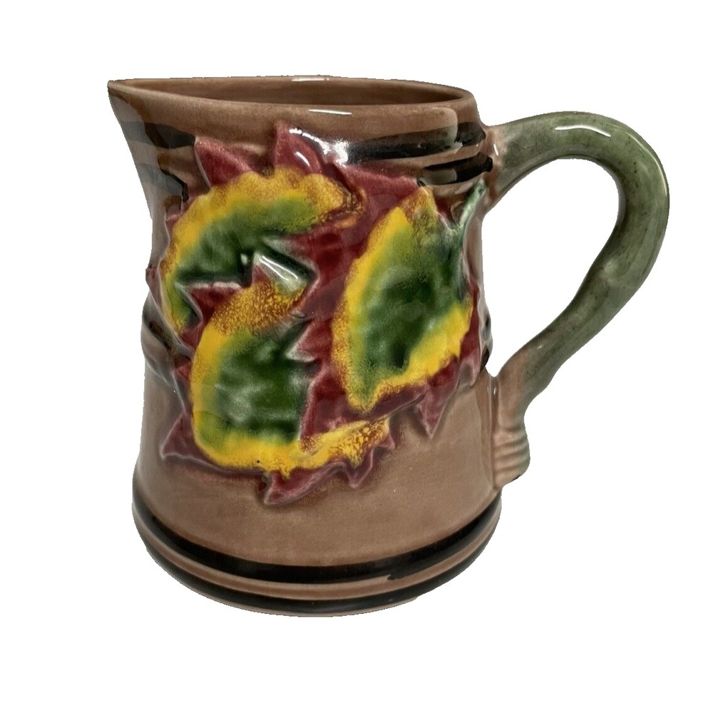 Vintage Majolica Leaf Small Creamer Pitcher Caldas‎ Portugal 4.5"